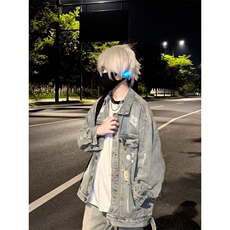 【有货】美式高街泼墨涂鸦破洞牛仔外套男款工装夹克J61HH-特P72，男装夹克，星座1007（原301D）