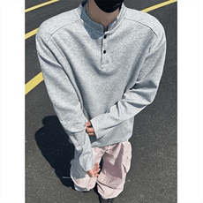 抖音得物品质美式高街重磅曼巴棉拼接cleanfit亨利领卫衣长袖T恤，男装T恤，电商A486-1