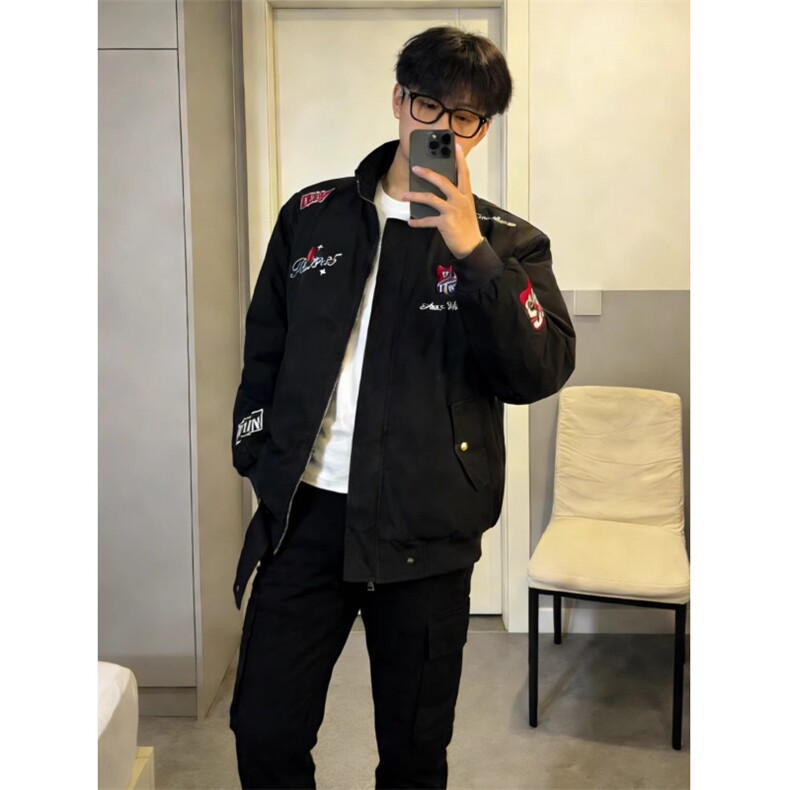 徽章刺绣防风立领潮牌短款夹克机车服,男装夹克,四季星座505