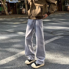 水泥灰牛仔裤男春秋新款宽松水洗做旧百搭直筒长裤子NG49，男装牛仔裤，星座1116A-1（原606A）