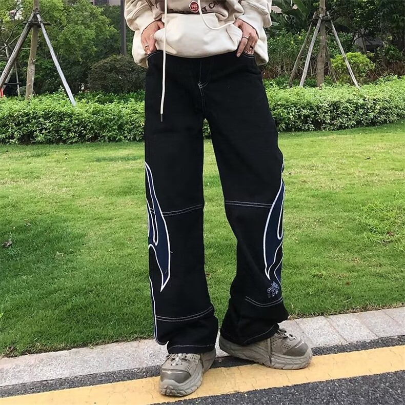 新品嘻哈日系高街休闲牛仔裤宽松阔腿直筒裤男贴布刺绣NC14P62,男装牛仔裤,星座1116-2
