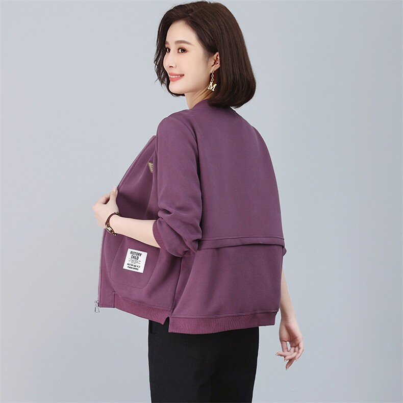 （新款长期有货）妈妈秋装外套宽松休闲开衫棒球服卫衣2024上衣,女装短外套,忆绮罗