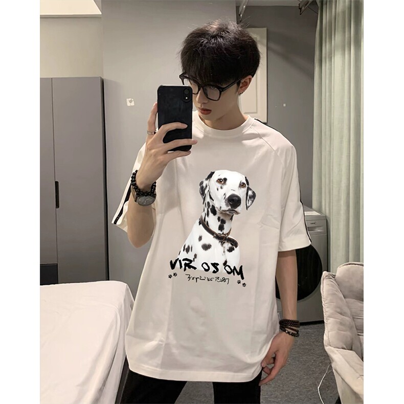 抖音得物高品质二开240克宽松纯棉美式潮牌三条杠织带短袖T恤图片