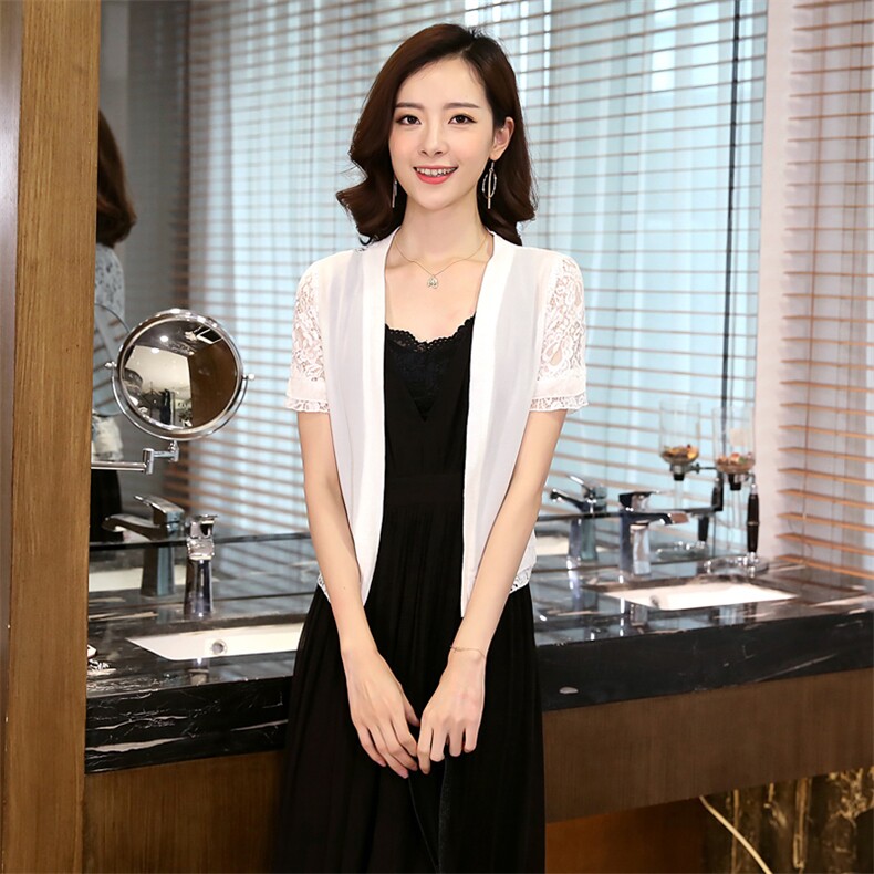 纯色件修身镂空蕾丝衫/雪纺衫2023年夏季时尚潮流五分袖,女装蕾丝衫/雪纺衫,婵米儿