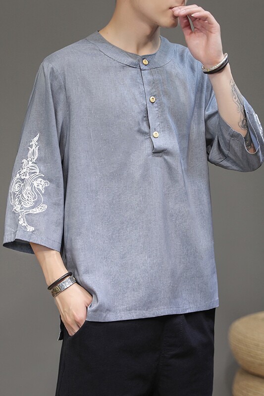 亚麻布夏季中国风汉服衬衫小立领刺绣大码差价QT4029-T2059-P55,男装衬衫,电商A021
