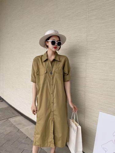 ［爱美欧］夏季新款带腰带长款衬衫连衣裙，女装衬衫，爱美欧