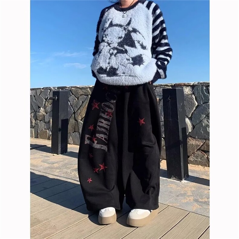 港风秋款男女休闲卫裤五角星扎染印花拖地宽松长裤H8098P45,男装休闲裤,星座1013-1