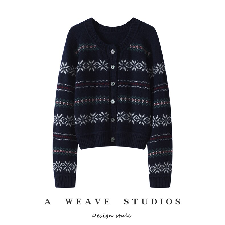 2025年秋季新款百搭费尔岛开衫，女装针织衫/毛衣，戎魅羊绒