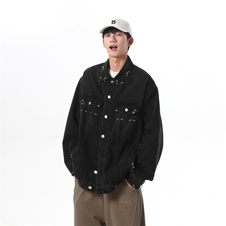 时尚巴黎风朋克铆钉穿孔休闲宽松百搭男牛仔夹克外套JK1104-P108,男装工装外套,星座1103-3