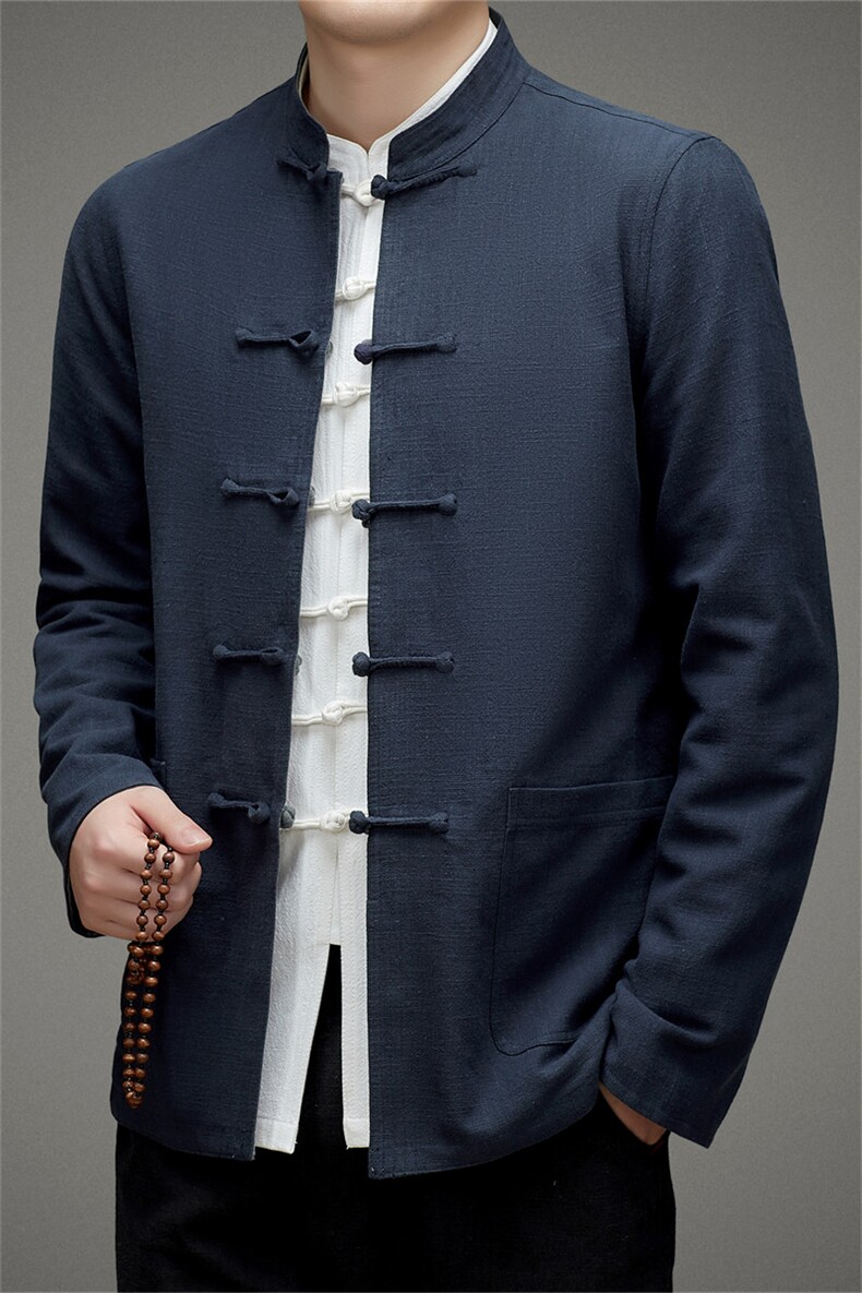 中老年人休闲唐装男长袖棉麻男装爸爸春夏中式太极服汉服薄款衣服,男装民族服装,电商B212（原钱塘6029）