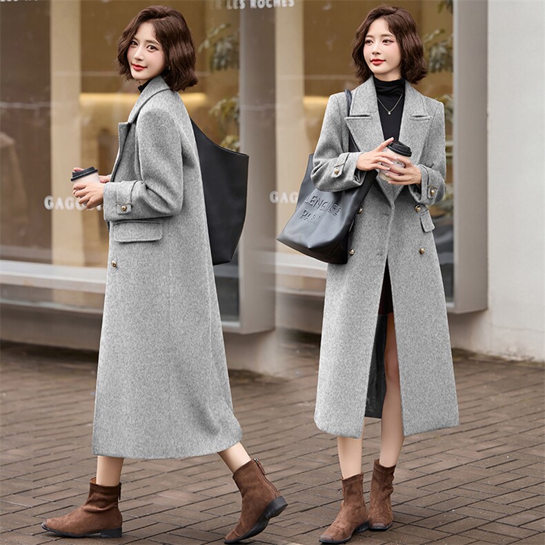 现货、、、2024秋冬新款时尚潮流大气长款过膝羊绒大衣，女装双面呢大衣，魅丽静蓝