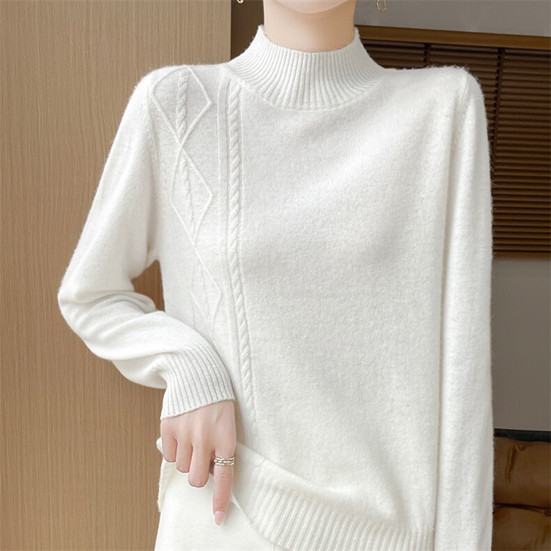 半高侧边菱形秋冬新款女士简约百搭羊毛针织衫，女装羊毛衫，绒汀羊绒