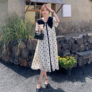 宽松慵懒风娃娃领波点连衣裙女春夏2025新款大码胖mm减龄显瘦长裙图片