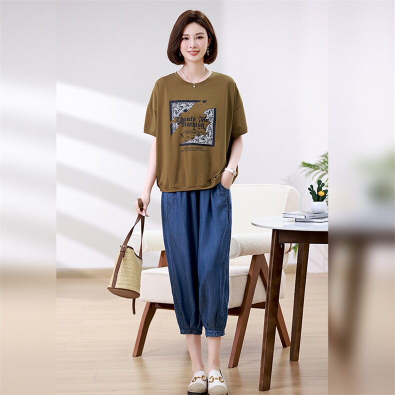 时尚宽松T恤牛仔裤套装女夏装新款韩版休闲两件套图片