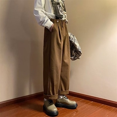 棕色裤子日系慵懒坠感工装裤男美式直筒休闲裤K920-P38，男装休闲裤，星座1001-1