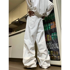 男士泼墨牛仔裤男2024新款秋季美式潮牌直筒阔腿裤子N06677-P50，男装牛仔裤，星座308B-2