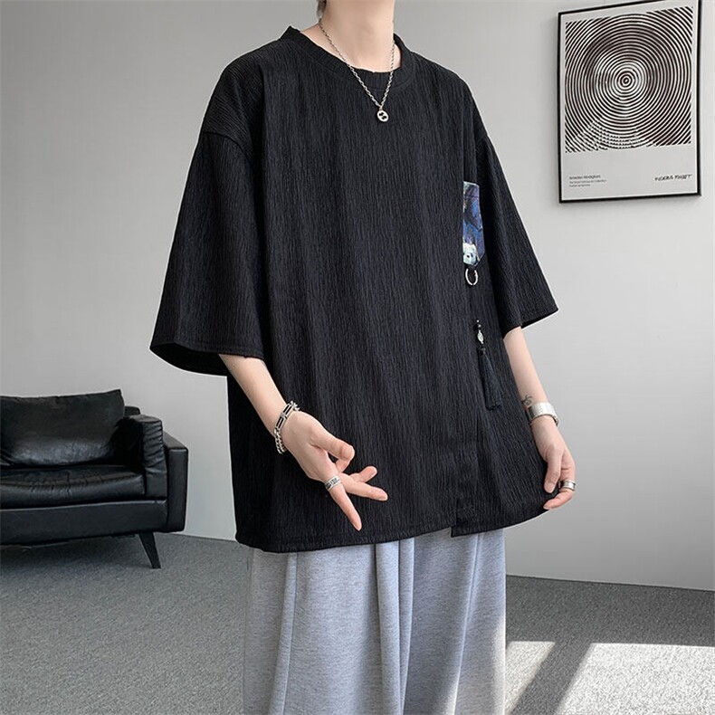 T10121-特批30控58百搭小熊吊坠冰丝短袖T恤夏季新款高品质大码,男装T恤,电商A059