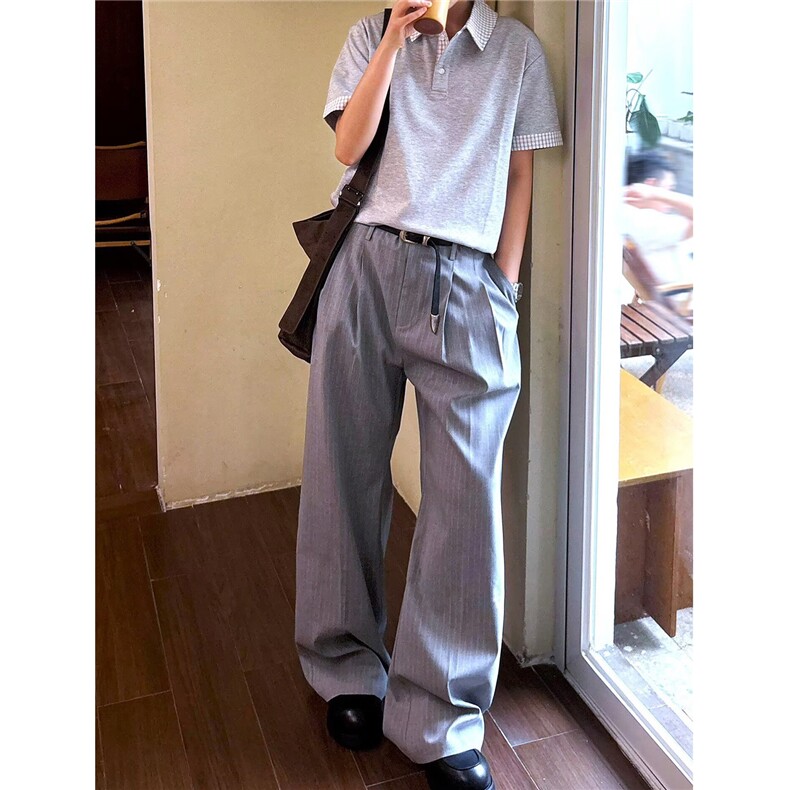 AK1686-P60新款立体双褶条纹老钱风cleanfit通勤微喇西装裤,男装西服套装,星座617A-2