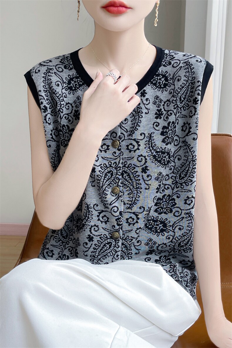 夏季新款莱赛尔天丝提花马甲开衫背心女宽松百搭显瘦时尚休闲上衣,针织衫/毛衣,暖娇绒