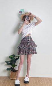 抽绳设计上衣?碎花蓬蓬半裙,女装半身裙,G7V7