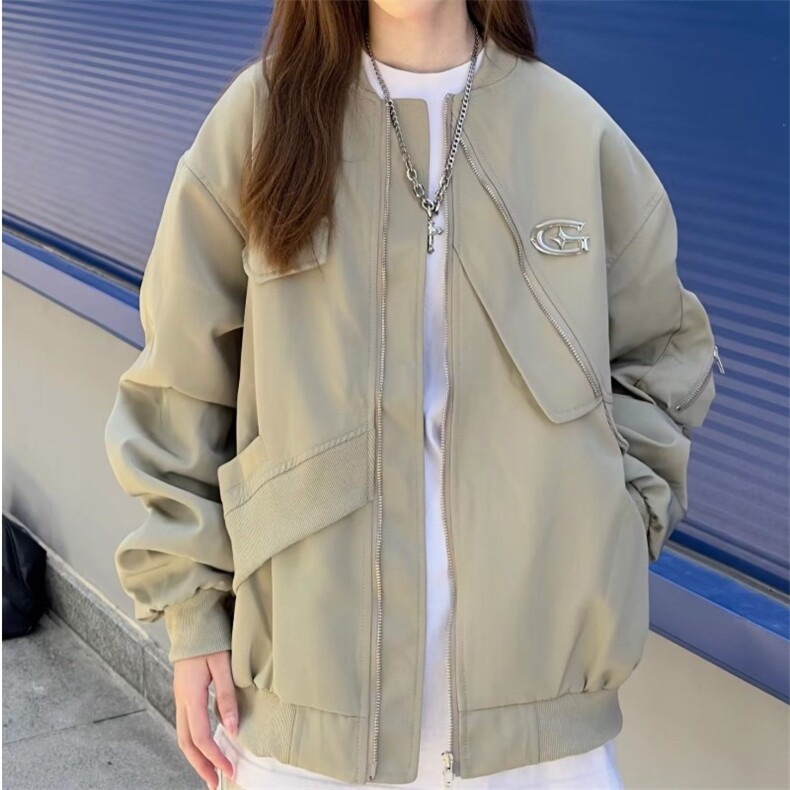 美式复古街头铁标飞行服夹克外套男女小众设计棒球服工装情侣上衣图片