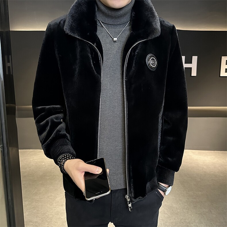 男商务休闲纯色夹克金貂绒保暖外套中年时尚上衣ZX8926-P230,男装夹克,星座1105-3