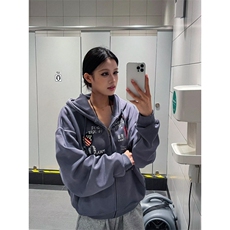 2025美式绿色连帽卫衣女秋新款毛巾绣加厚宽松开衫外套JK6013，女装短外套，星座516A