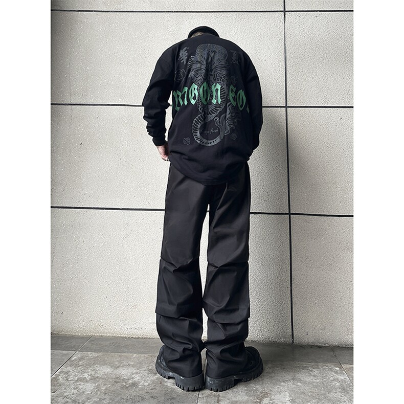 B221美式ins街头hiphop刺绣宽松褶皱休闲裤子LK23123-P60控78,男装休闲裤,电商B221