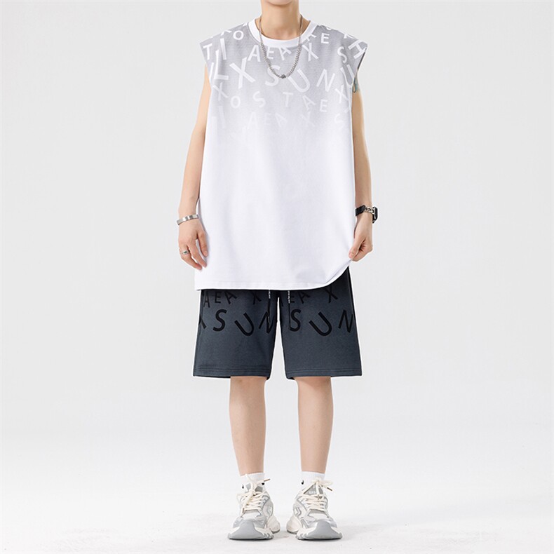 印花两件套坎肩背心夏季篮球学生无袖衣服五分短裤TZ6170,男装牛仔裤,星座210-1