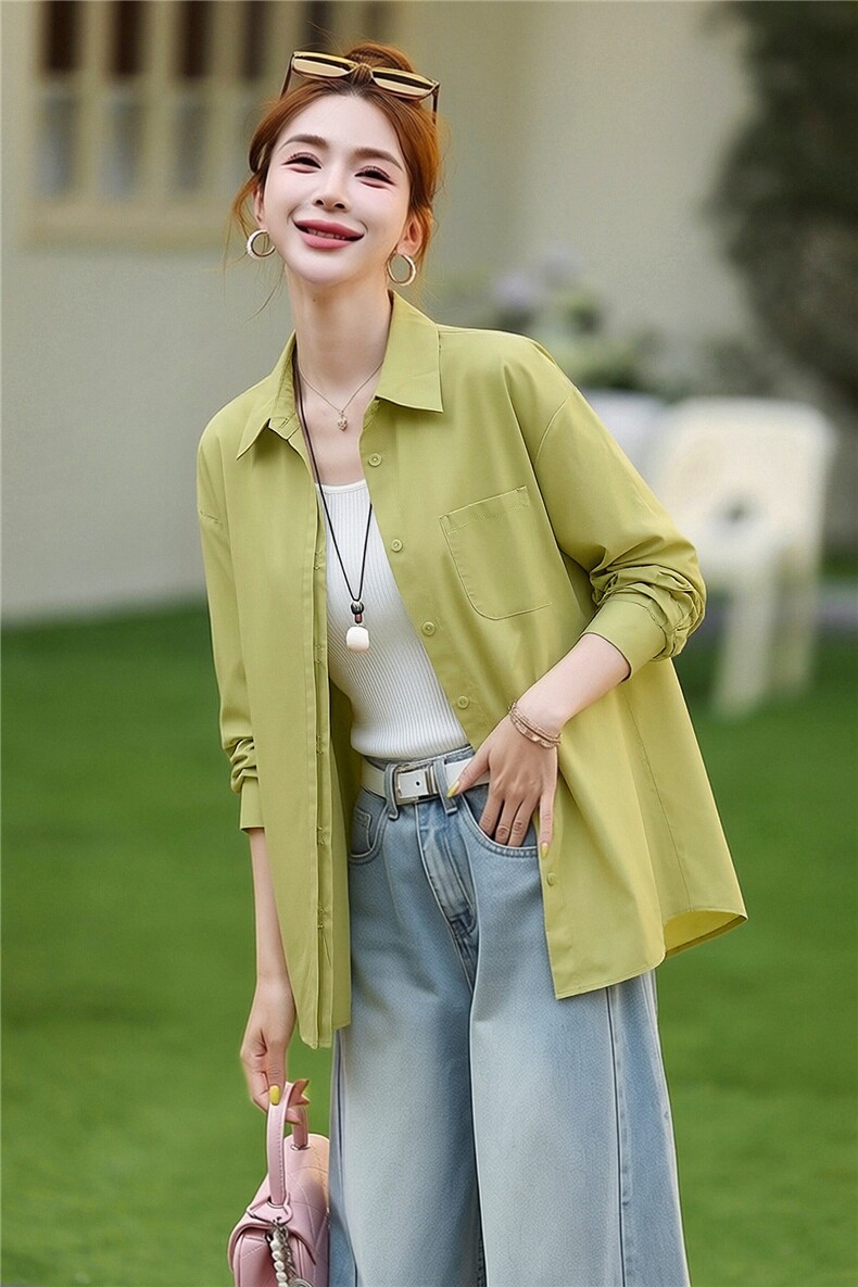 衬衫女春秋单件百搭纯色,女装衬衫,芙芮