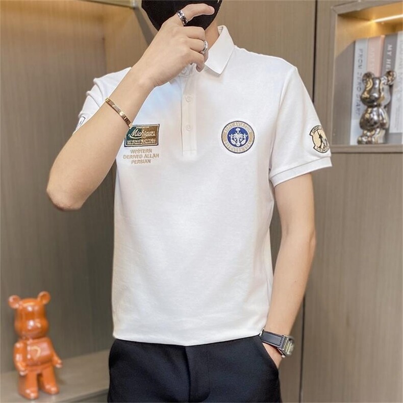 PL050-特P40撞色刺绣t恤男夏季修身短袖polo衫潮流翻领半袖，男装Polo衫，电商D310B