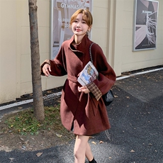 新款现货主推袖子拼色毛呢大衣9887-P175-K258，女装短外套，2C129