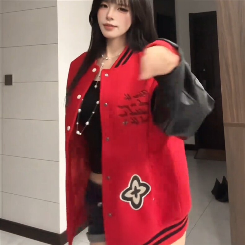 潮牌重磅撞色pu皮拼接外套美式街头秋冬复古夹克,男装夹克,星座506A