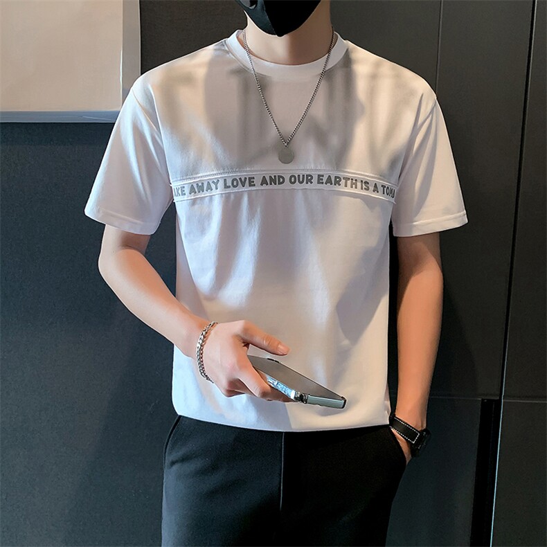 夏季2025新款短袖T恤男潮牌印花纯棉打底体恤A313-1-601-P45,男装T恤,电商A313-1