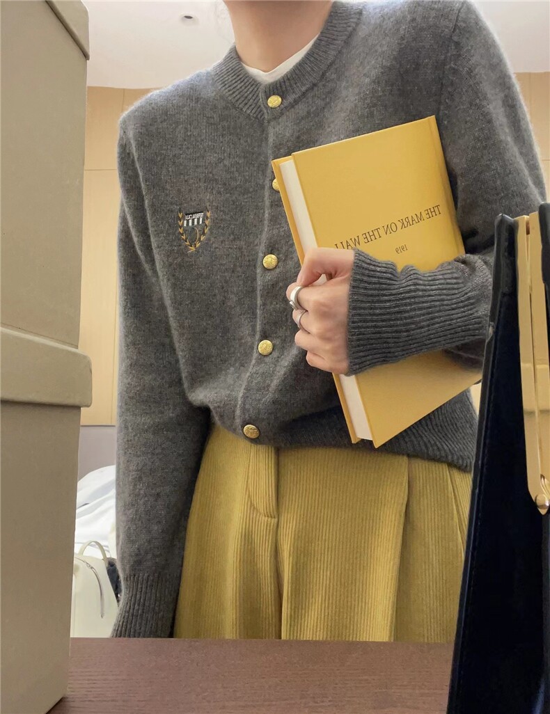 新款学院风小香风毛衣开衫外套女短款宽松韩版百搭针织衫，女装针织衫/毛衣，美莎羊绒