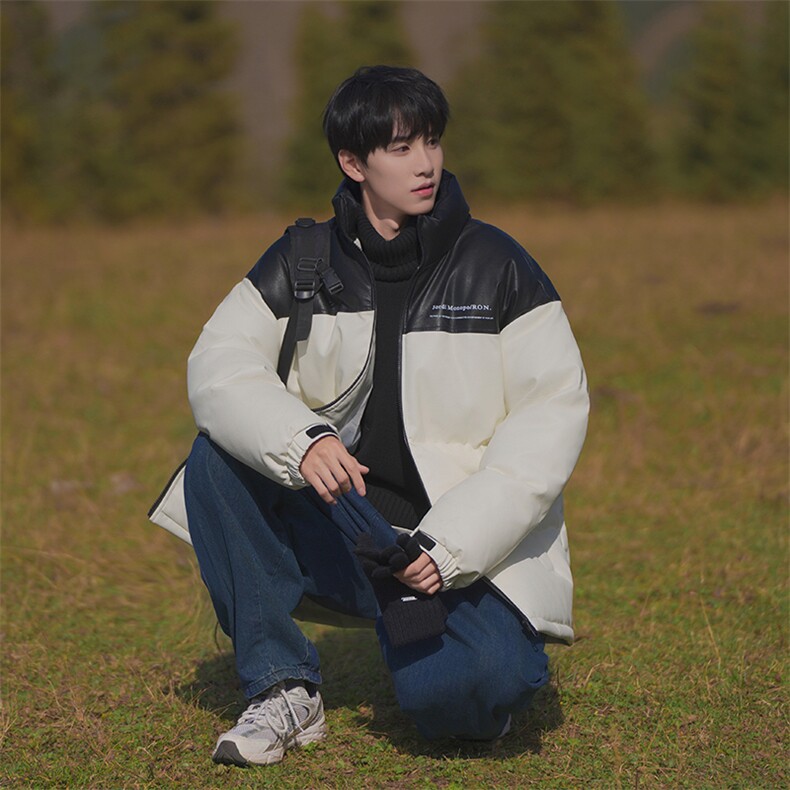 港风潮牌新款亮皮防水立领棉服潮流保暖棉衣M083S-P100控139图片