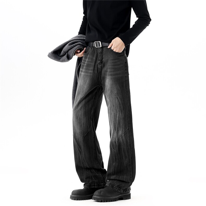 【现货】春装BKJ933-P45控88闪电纹牛仔裤设计感直筒裤，男装牛仔裤，电商B335