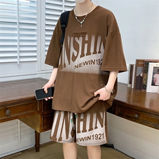 夏上新运动休闲圆领套头半袖套装印花短裤T恤男女6637-P60控价88，男装T恤，电商A441-1