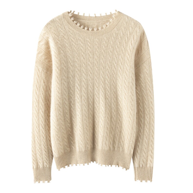 2025春秋新款羊绒衫女100纯山羊绒圆领减龄上衣纯色简约针织套衫,女装羊绒衫,咔绒特