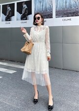 现货2021秋装新款百搭蕾丝连衣裙M-XXL，女装连衣裙，艾涵o