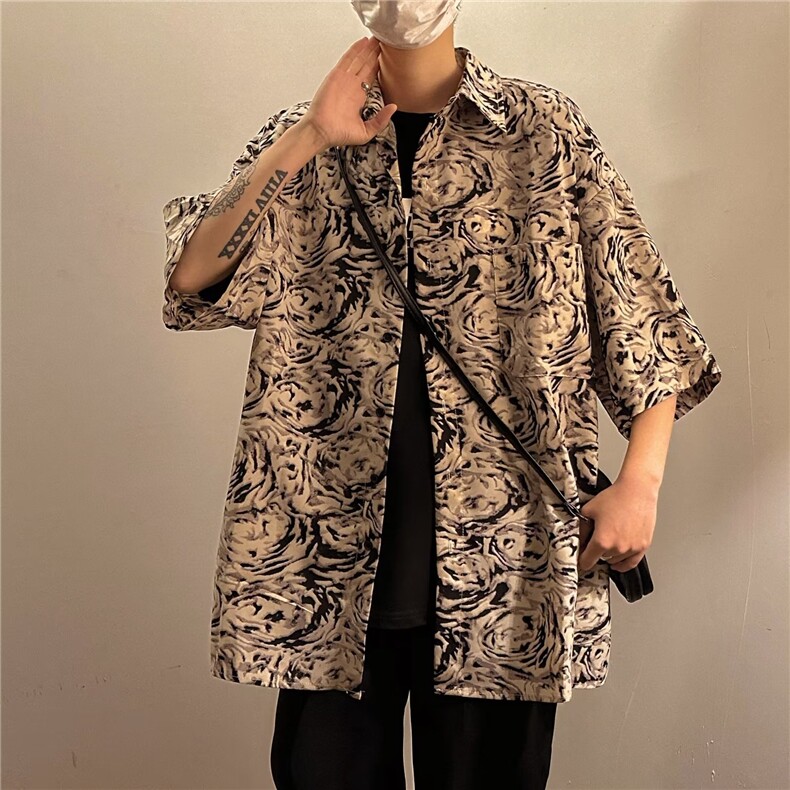 日系五分袖春夏季新款衬衫潮流慵懒男方领宽松型衬衫AC61P27,男装衬衫,星座1116-2