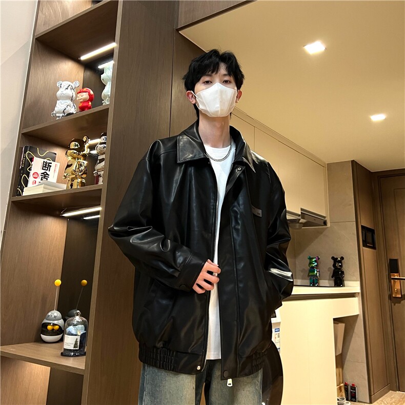 网图慎用贴标设计翻领机车皮衣外套情侣皮夹克男A266-PY006-P55,男装皮衣,电商A266