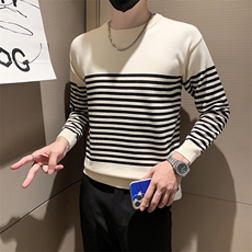 小伙风~2026秋季新款圆领套头条纹针织打底衫休闲外套M025/P55，男装T恤，电商B331
