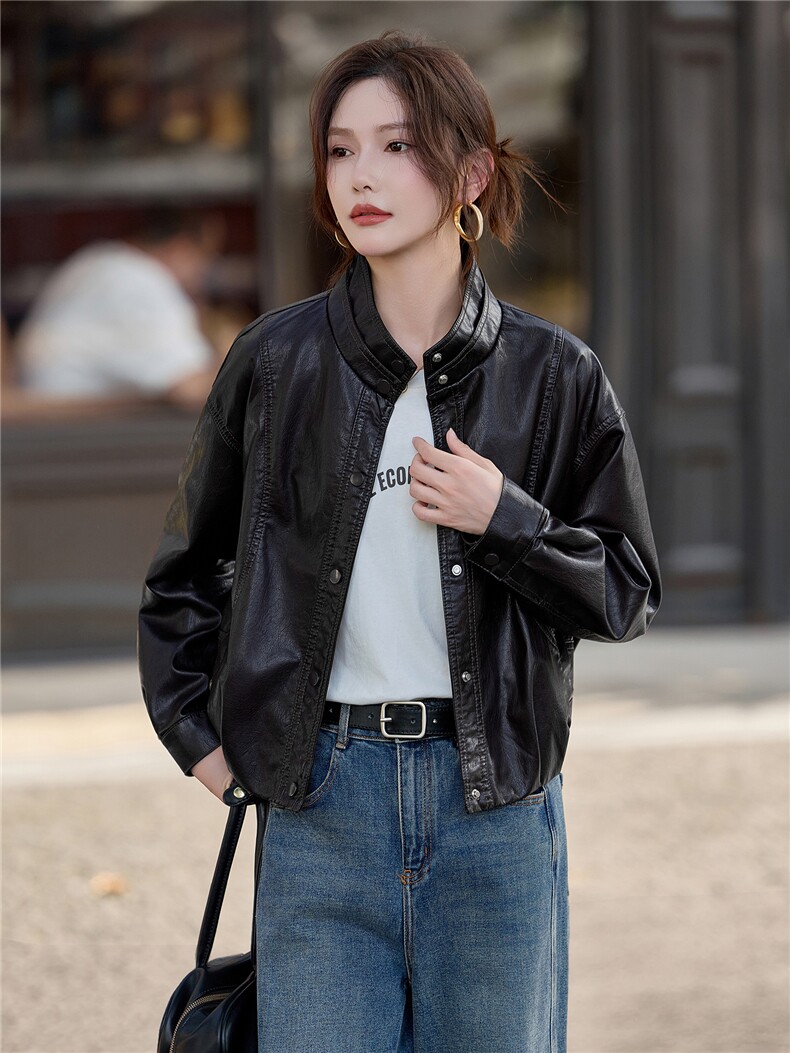 【大量现货】2026秋季女装新款时尚洋气港风短款皮衣外套,女装皮衣,缘衣格