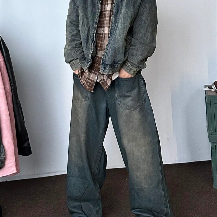 2025秋季美式高街机车牛仔外套男款水洗做旧潮牌宽松休闲拉链,男装工装外套,星座1210-1