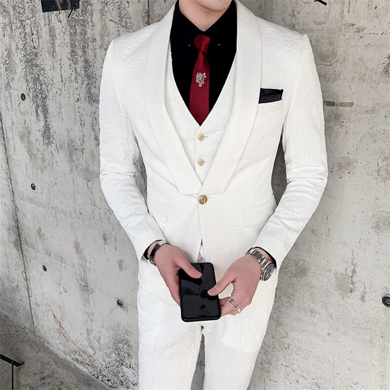 新郎结婚礼服西服套装玫瑰压花西装三件套A470-TZ08,男装西服套装,电商A207