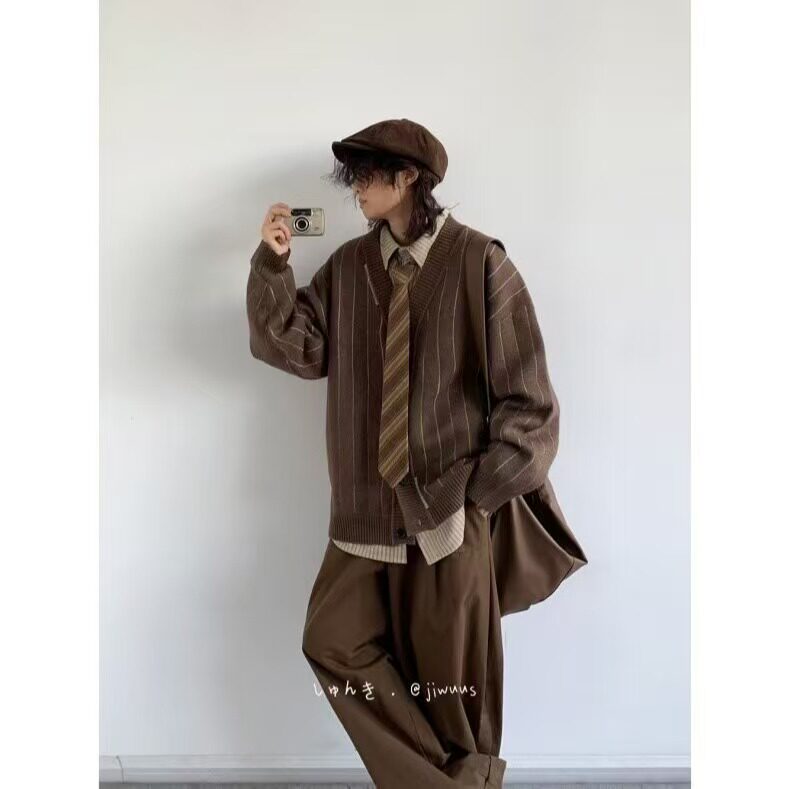 1506-1/ZYM011/P60日系复古暗条纹开衫毛衣男潮牌潮流宽松针织衫,男装针织衫/毛衣,星座1506-1