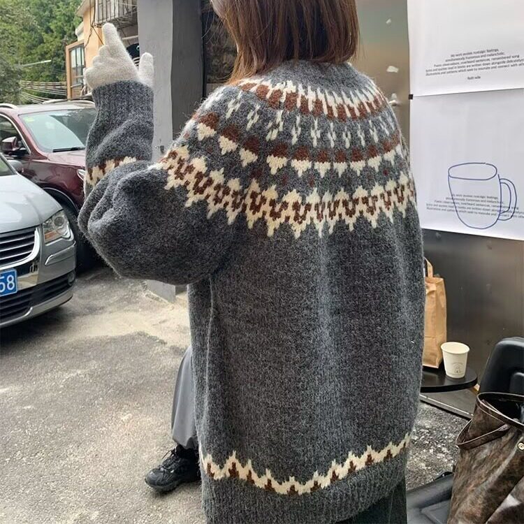 费尔岛复古提花毛衣男女新款设计感休闲针织套头外套MYA414,男装针织衫/毛衣,星座516A