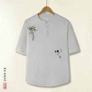 夏季现货青年宽松T恤五分袖休闲立领透气风大码短袖TZ84AP55图片