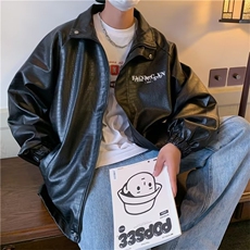 翻领皮衣外套男款秋冬美式皮夹克男潮牌字母宽松上衣JK08512-P63，男装夹克，星座308B-1